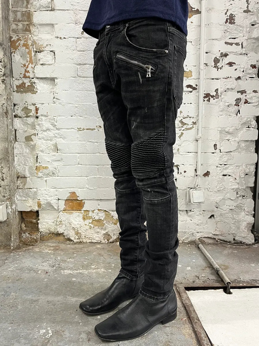 2010s Balmain Biker Black Denim Jeans fZCyAOf 3