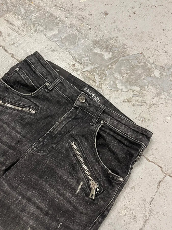 2010s Balmain Biker Black Denim Jeans fZCyAOf 5