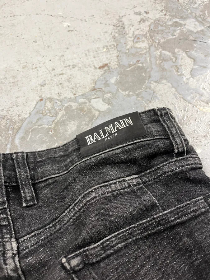 2010s Balmain Biker Black Denim Jeans fZCyAOf 9