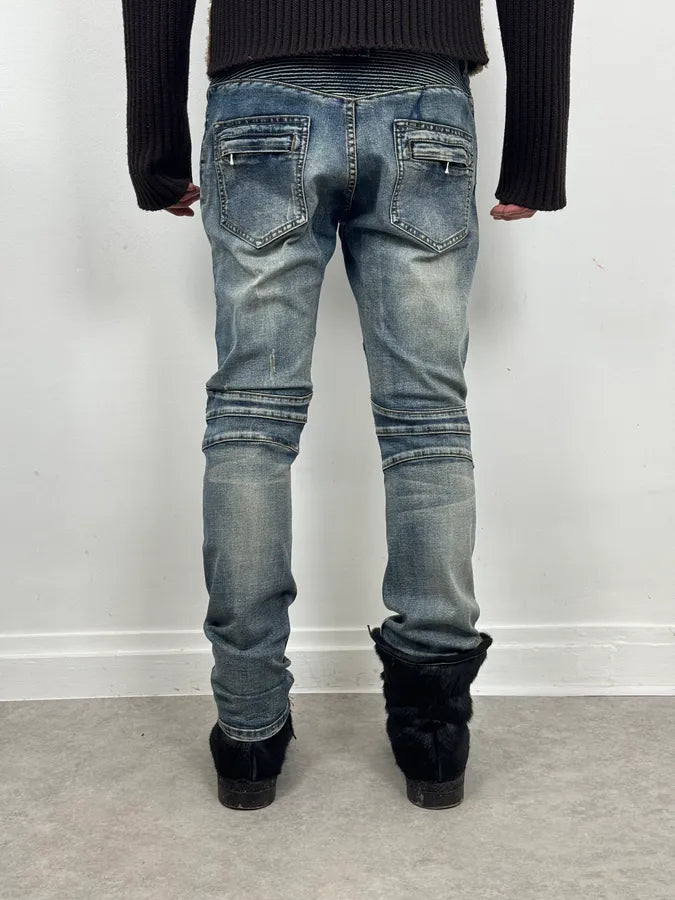 SS2011 Balmain Biker Blue Denim Jeans rEZfPCE 3