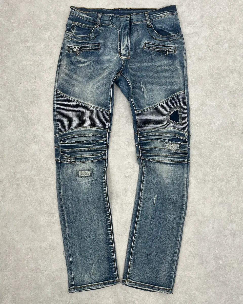 2010s Balmain Biker Blue Denim Jeans rEZfPCE 3
