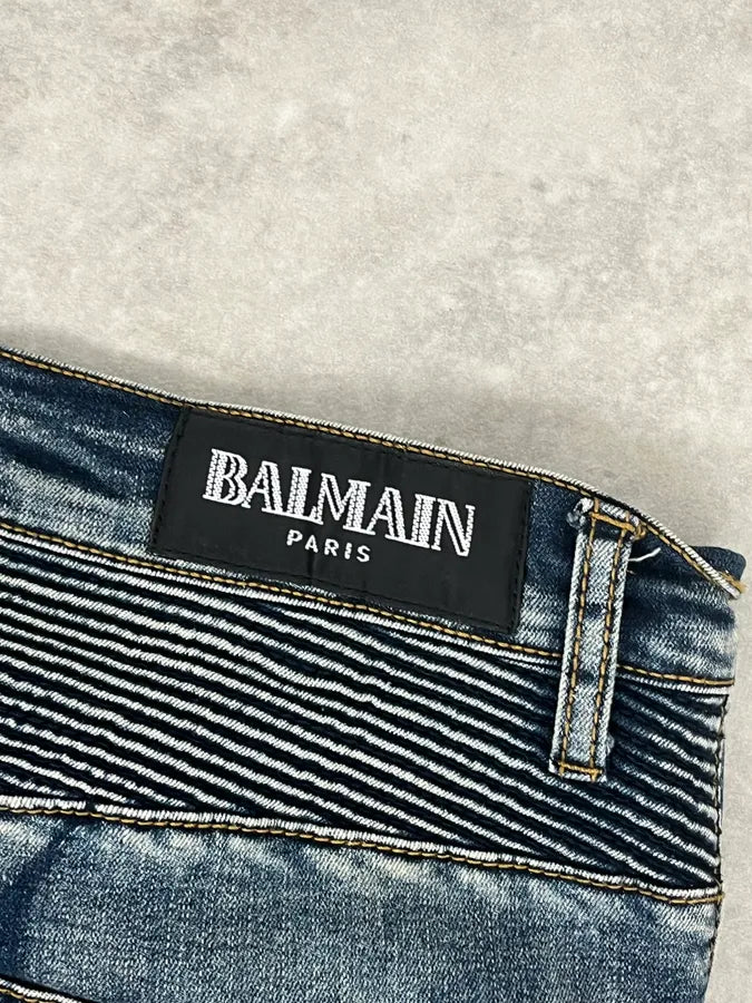 2010s Balmain Biker Blue Denim Jeans rEZfPCE 9