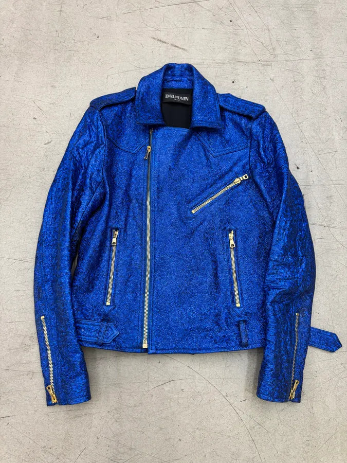 2010s Balmain Biker Electric Blue Sequin Effect Biker Jacket VsBEogC 0