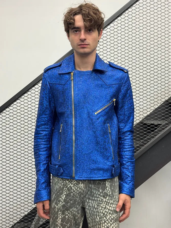 2010s Balmain Biker Electric Blue Sequin Effect Biker Jacket VsBEogC 1