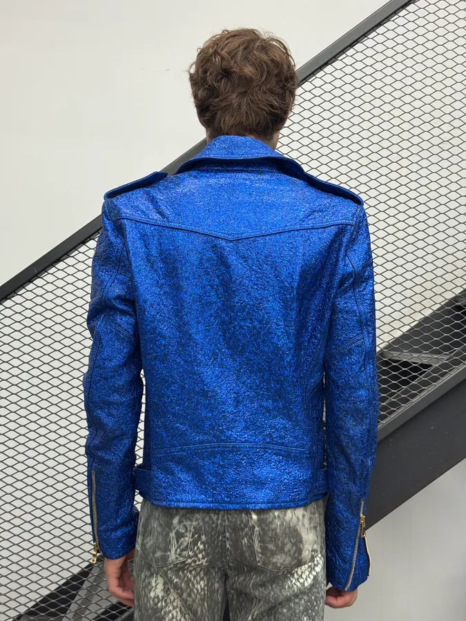 2010s Balmain Biker Electric Blue Sequin Effect Biker Jacket VsBEogC 3