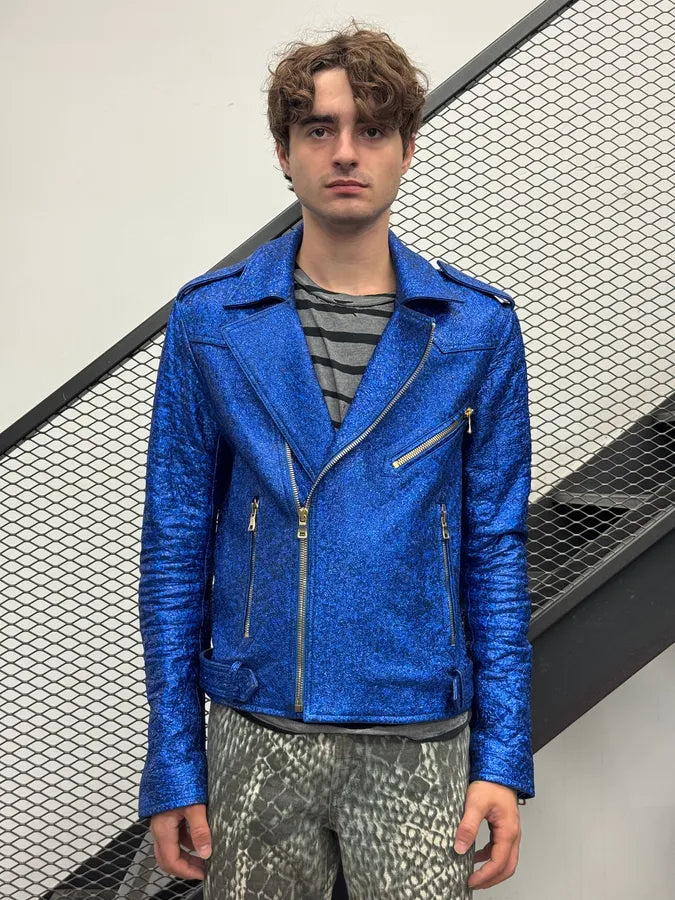 2010s Balmain Biker Electric Blue Sequin Effect Biker Jacket VsBEogC 4