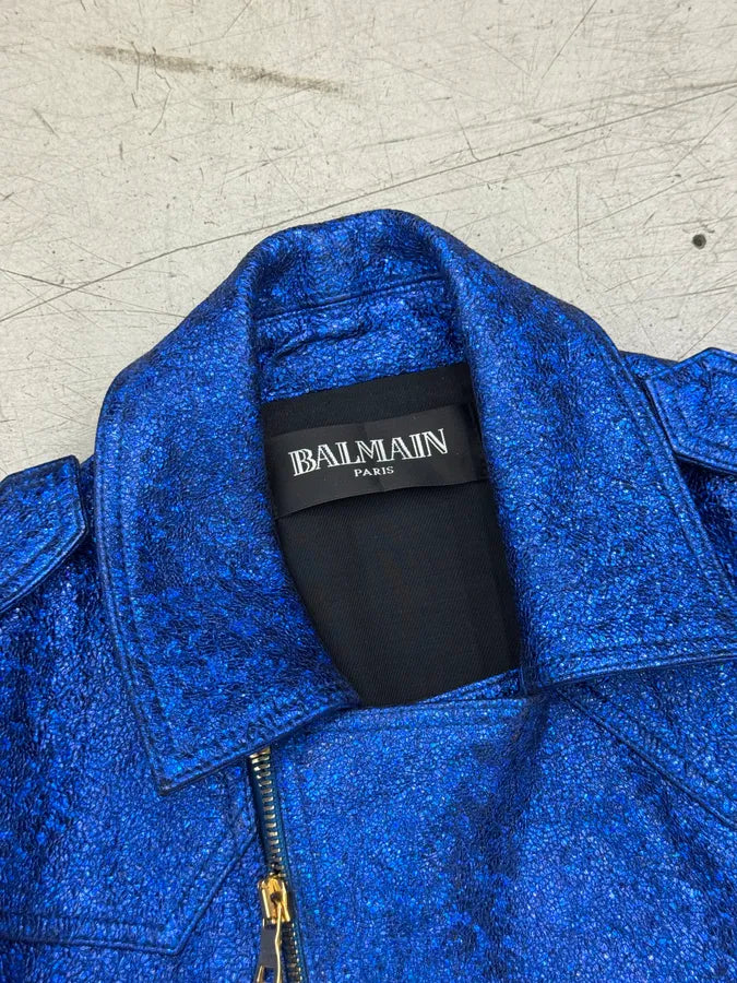 2010s Balmain Biker Electric Blue Sequin Effect Biker Jacket VsBEogC 5