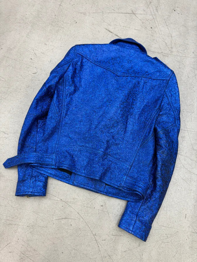 2010s Balmain Biker Electric Blue Sequin Effect Biker Jacket VsBEogC 6