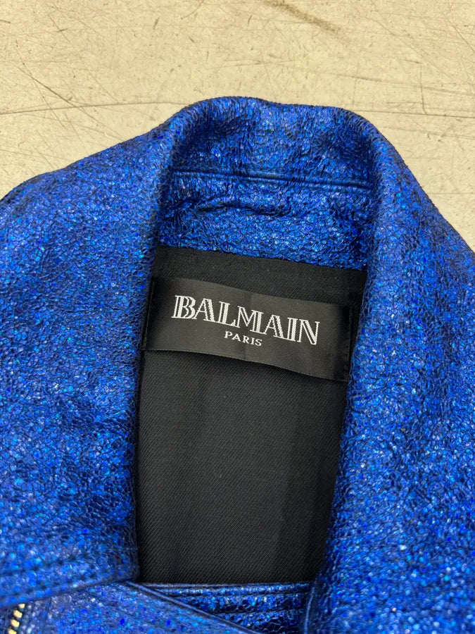 2010s Balmain Biker Electric Blue Sequin Effect Biker Jacket VsBEogC 8