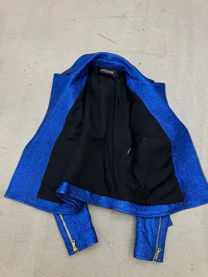 2010s Balmain Biker Electric Blue Sequin Effect Biker Jacket VsBEogC 9