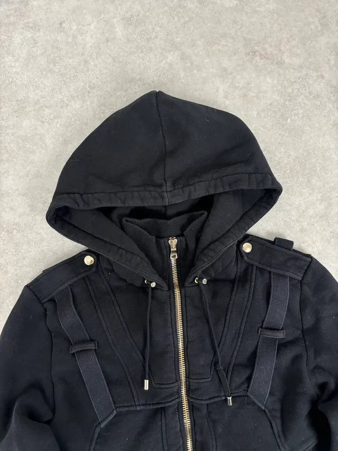 AW2017 Balmain Black Bondage Avant-Garde Zip-up Sweater kukPMfI 3