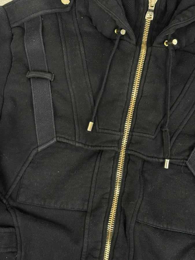 AW2017 Balmain Black Bondage Avant-Garde Zip-up Sweater kukPMfI 7