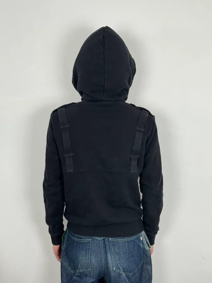 AW2017 Balmain Black Bondage Avant-Garde Zip-up Sweater kukPMfI 2