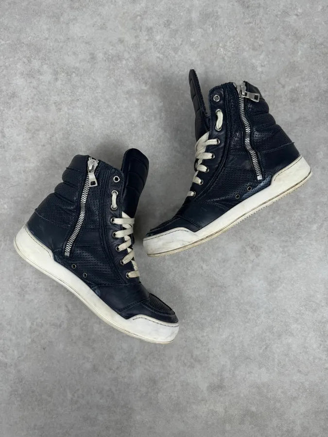 2010s Balmain Navy Leather High Top Sneakers abQmpBB 3