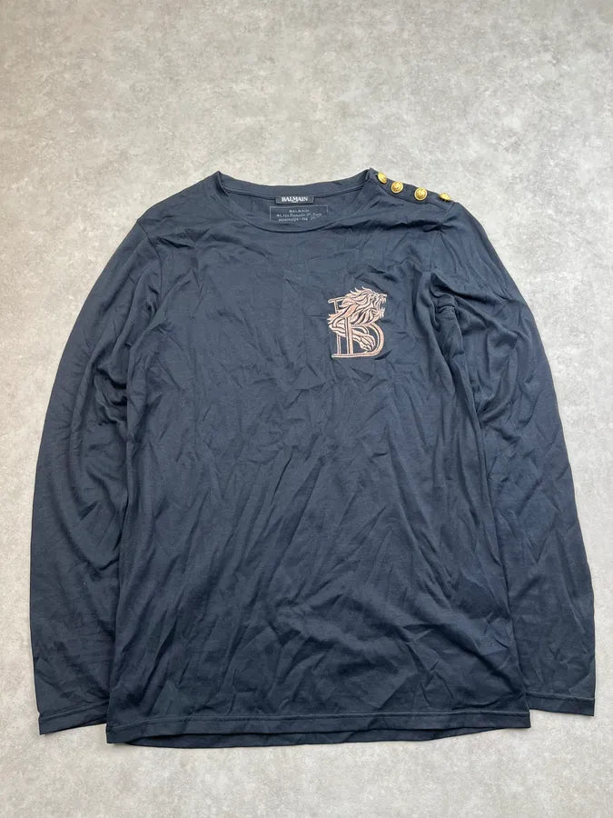SS2017 Balmain Black Lion Embroidered Buttoned Longsleeve EVKOQUQ 3