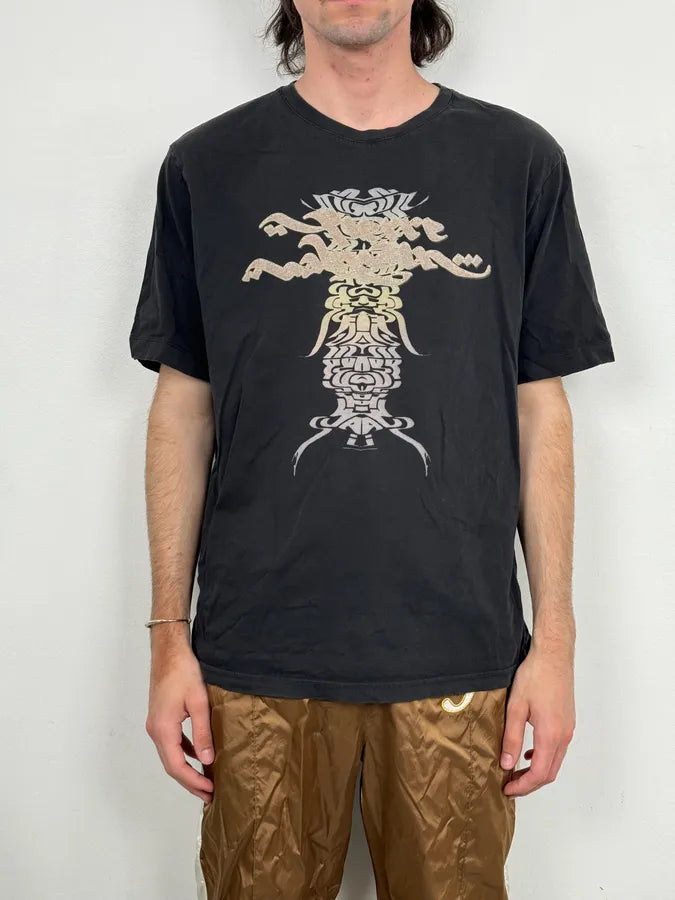 2010s Balmain Black Tribal Cross Graphic T-Shirt By Christophe Decarnin RbVRhnb 1