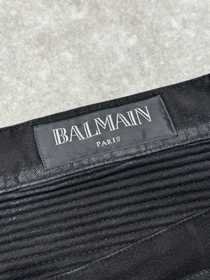 2010s Balmain Black Waxed Biker Jeans BUHEJCc 10