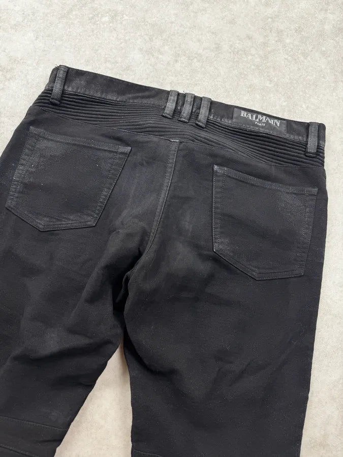 2010s Balmain Black Waxed Biker Jeans BUHEJCc 6