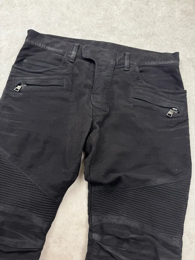 2010s Balmain Black Waxed Biker Jeans BUHEJCc 5