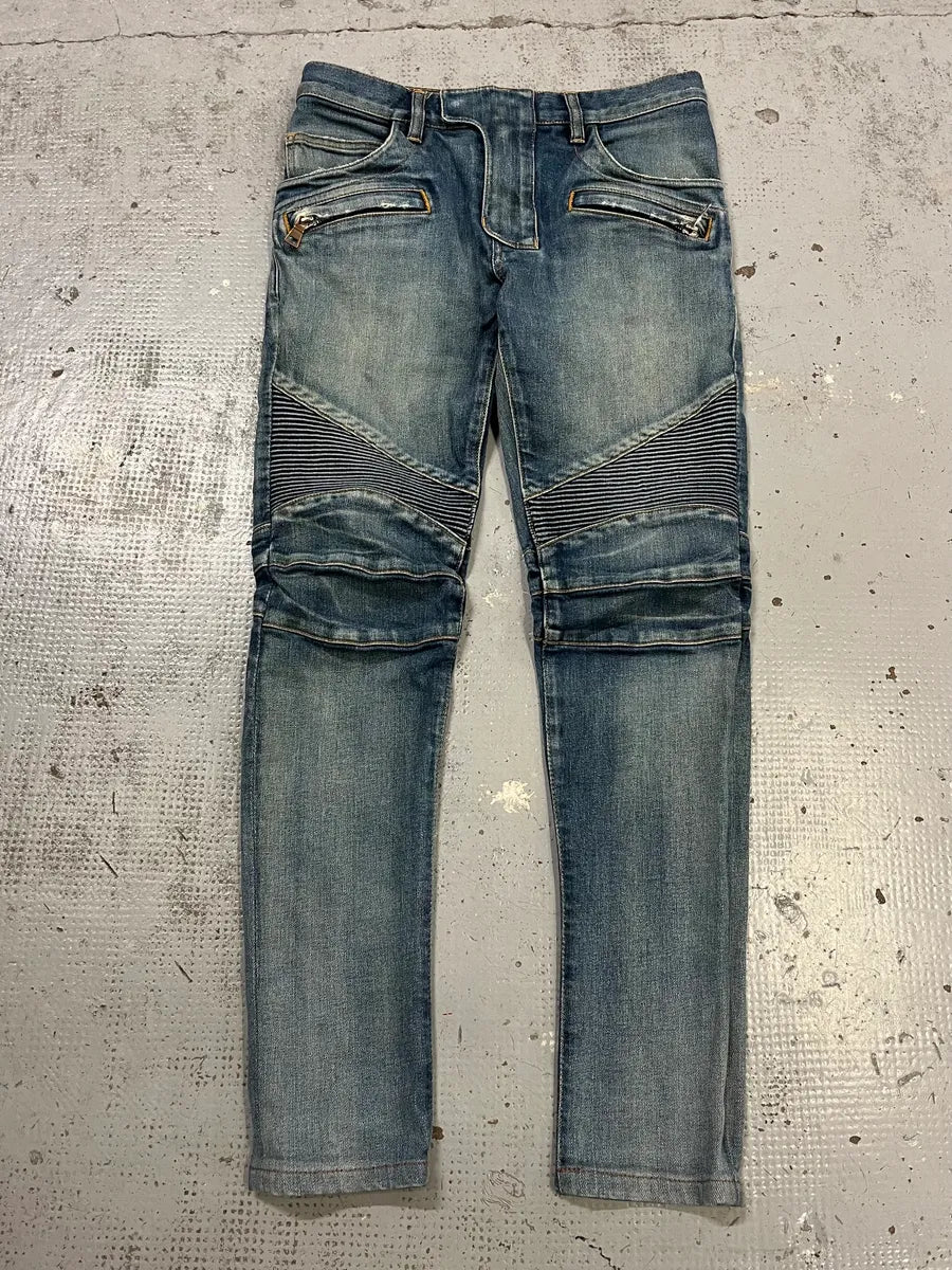 2010s Balmain Blue Biker Denim Jeans arEhZZf 0