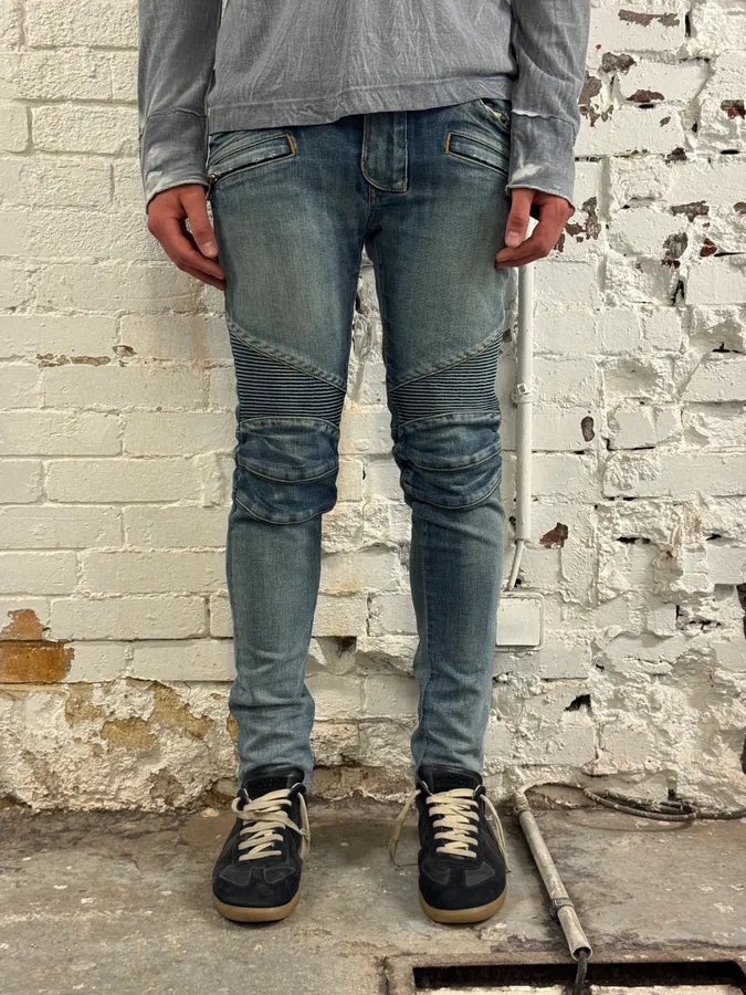 2010s Balmain Blue Biker Denim Jeans arEhZZf 1