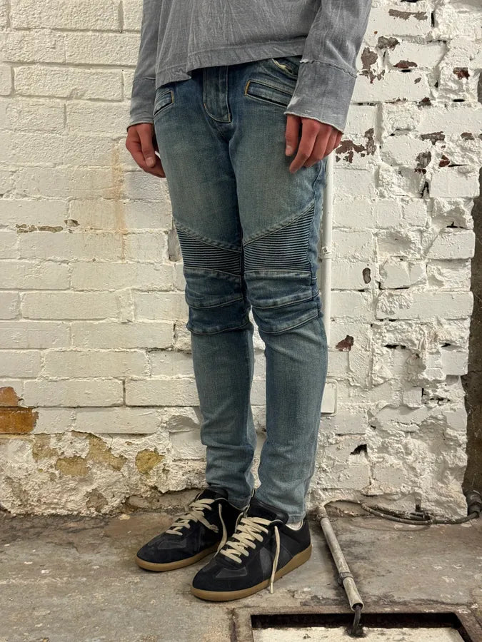 2010s Balmain Blue Biker Denim Jeans arEhZZf 2