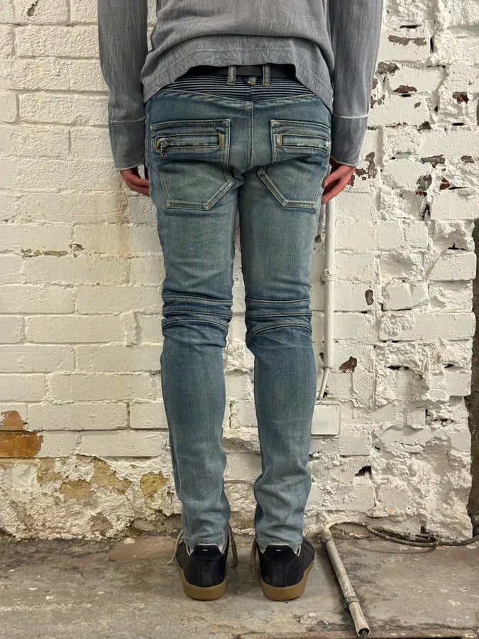 2010s Balmain Blue Biker Denim Jeans arEhZZf 3
