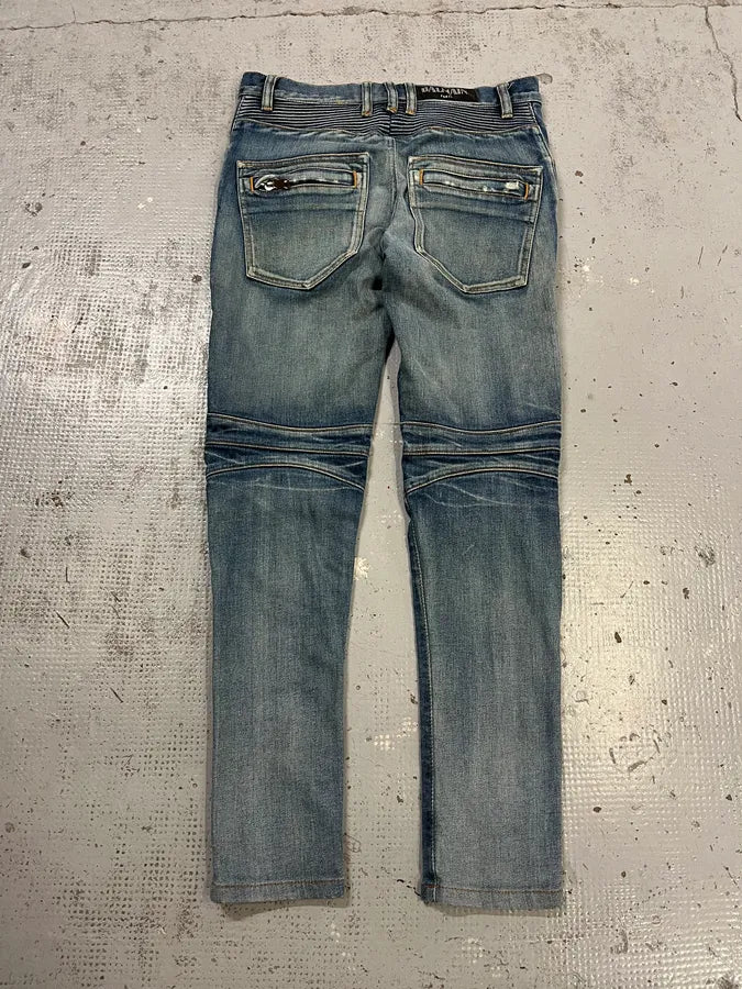 2010s Balmain Blue Biker Denim Jeans arEhZZf 6