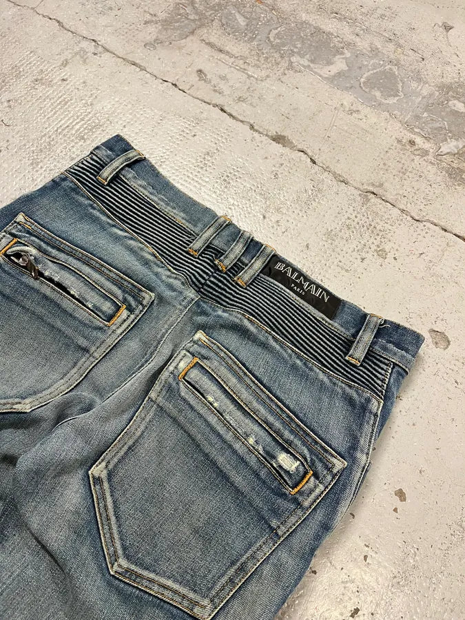 2010s Balmain Blue Biker Denim Jeans arEhZZf 7
