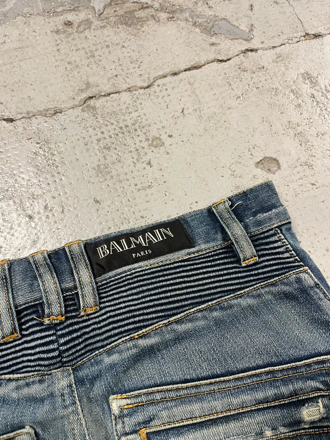 2010s Balmain Blue Biker Denim Jeans arEhZZf 8
