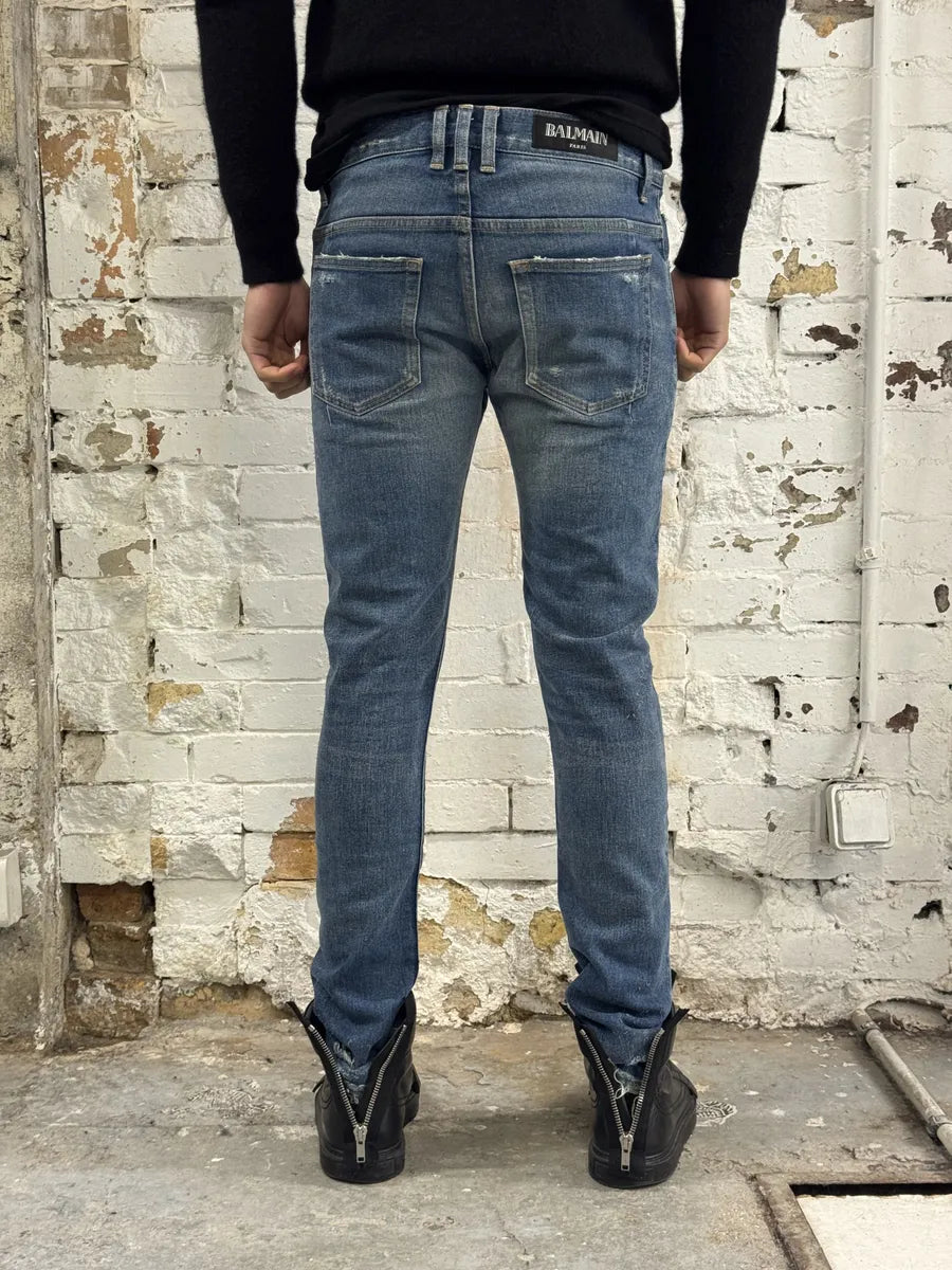 2010s Balmain Blue Faded Destroyed Denim Skinny Jeans qqGIxoB 1