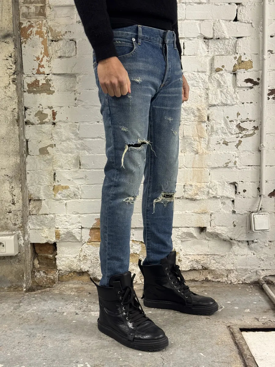 2010s Balmain Blue Faded Destroyed Denim Skinny Jeans qqGIxoB 2