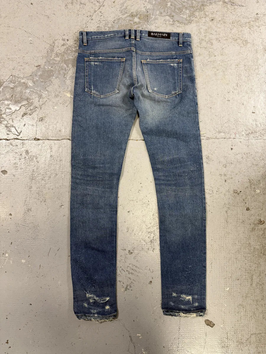 2010s Balmain Blue Faded Destroyed Denim Skinny Jeans qqGIxoB 4