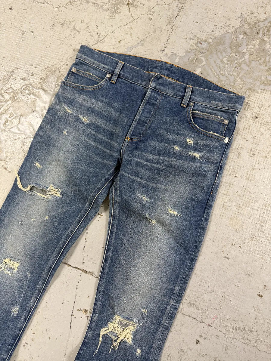 2010s Balmain Blue Faded Destroyed Denim Skinny Jeans qqGIxoB 5