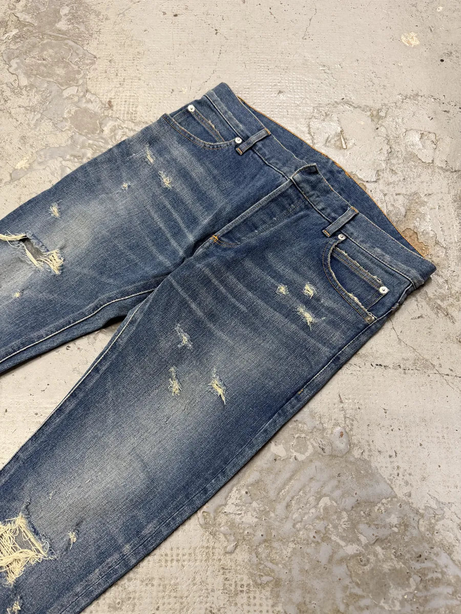 2010s Balmain Blue Faded Destroyed Denim Skinny Jeans qqGIxoB 6