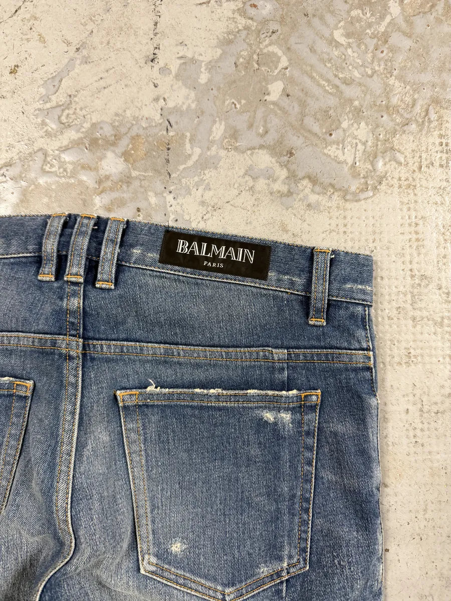 2010s Balmain Blue Faded Destroyed Denim Skinny Jeans qqGIxoB 7