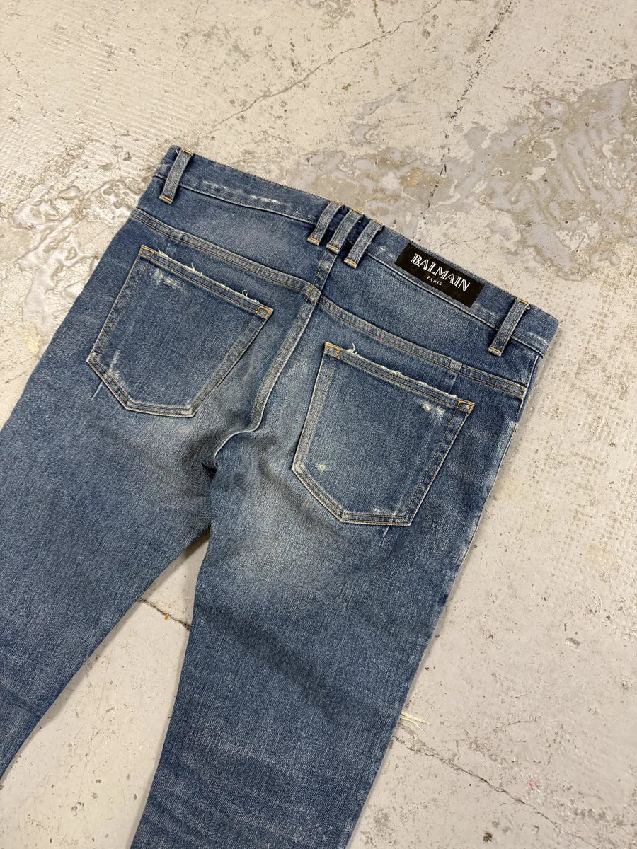 2010s Balmain Blue Faded Destroyed Denim Skinny Jeans qqGIxoB 8