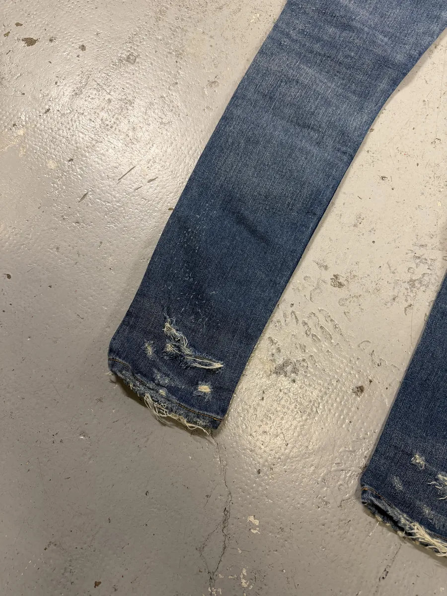 2010s Balmain Blue Faded Destroyed Denim Skinny Jeans qqGIxoB 9