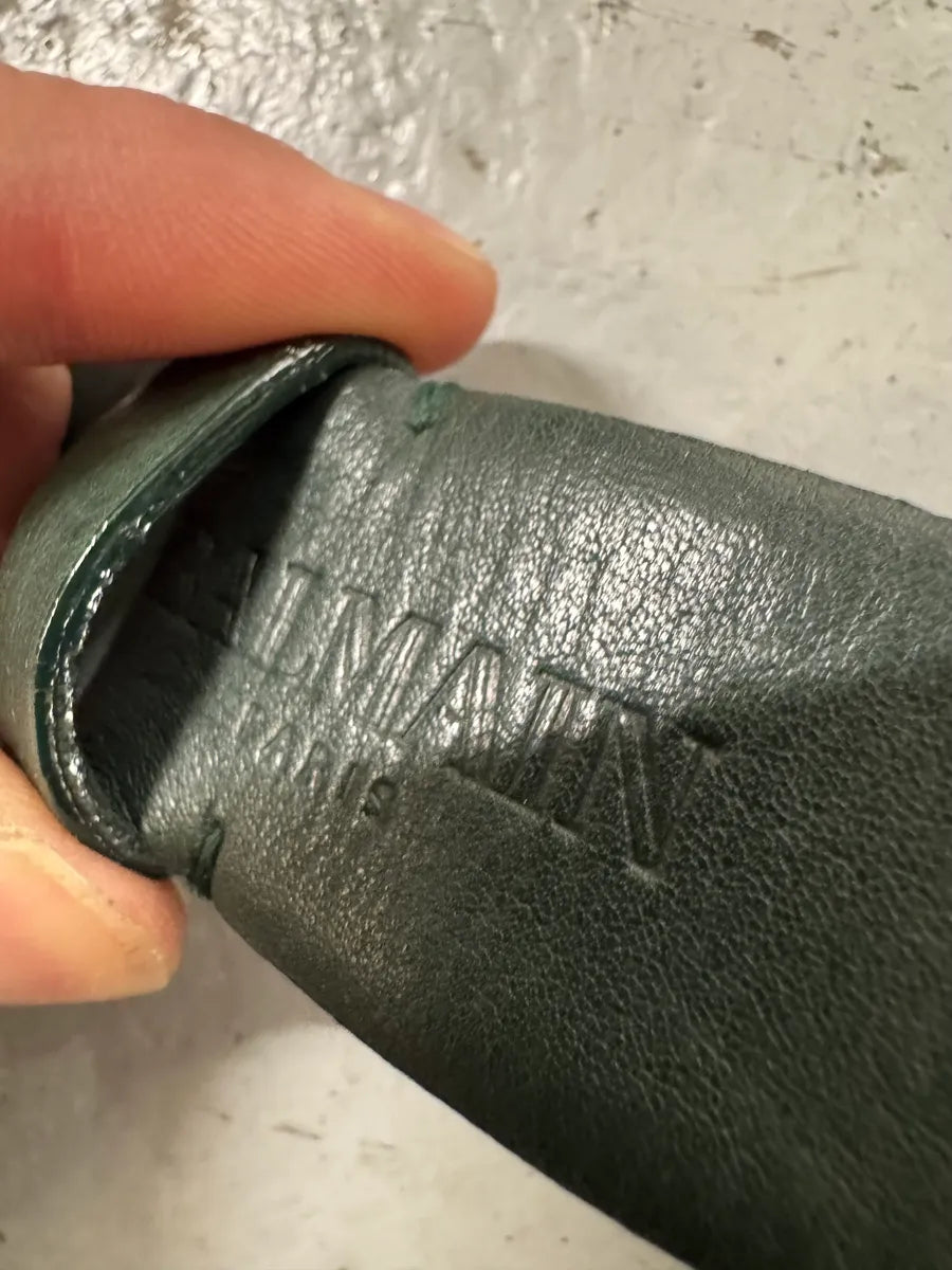 2010s Balmain Dark Green Leather Golden Eagle Buckle Belt uFjtUMN 10