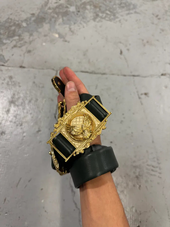 2010s Balmain Dark Green Leather Golden Eagle Buckle Belt uFjtUMN 4