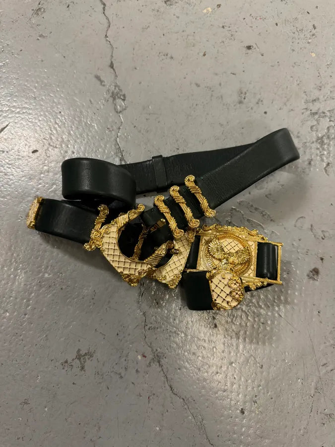 2010s Balmain Dark Green Leather Golden Eagle Buckle Belt uFjtUMN 5