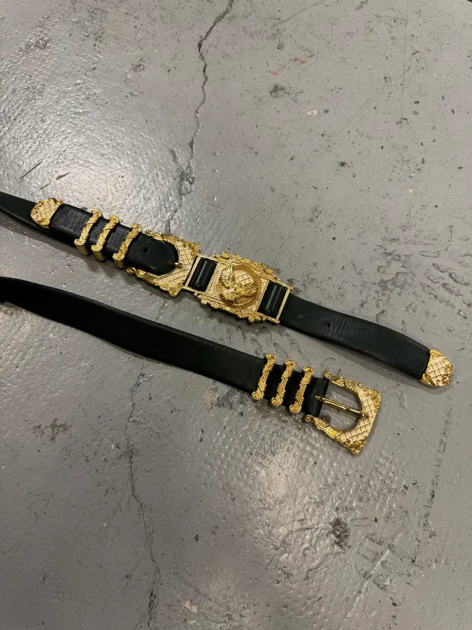 2010s Balmain Dark Green Leather Golden Eagle Buckle Belt uFjtUMN 6