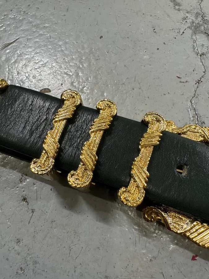 2010s Balmain Dark Green Leather Golden Eagle Buckle Belt uFjtUMN 7