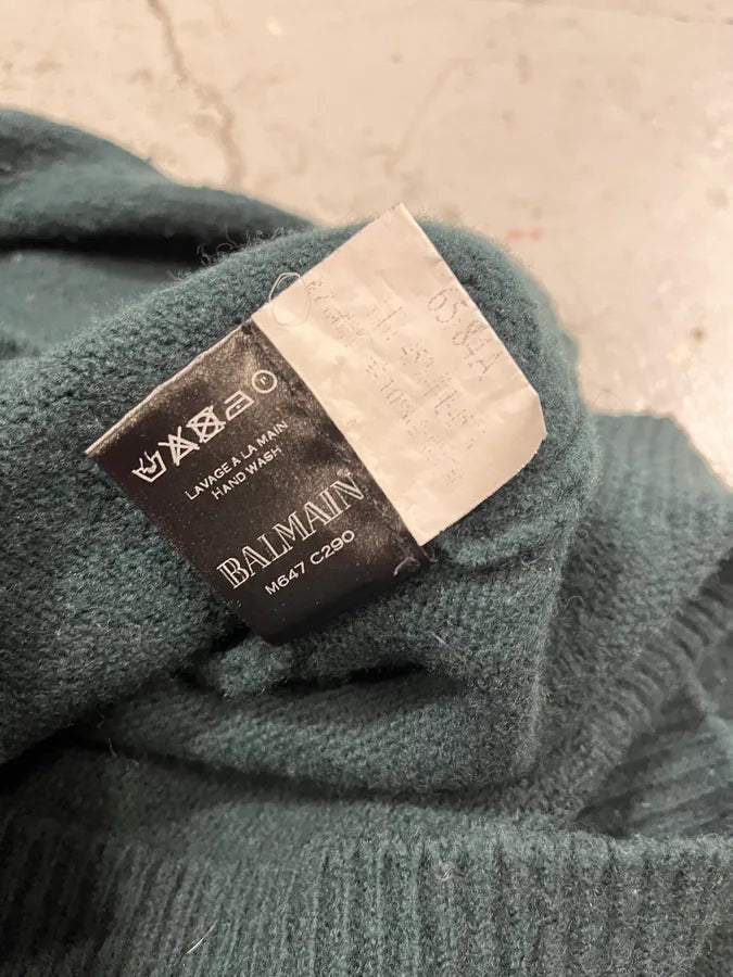 2010s Balmain Dark Green Wool Buttoned Turtleneck Sweater HMlapkz 7