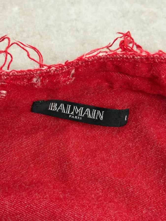 AW2013 Balmain Destroyed Red Heavy Shirt fHNquXx 8