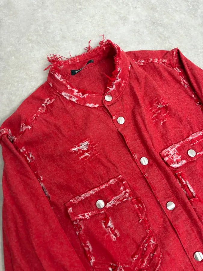 AW2013 Balmain Destroyed Red Heavy Shirt fHNquXx 4