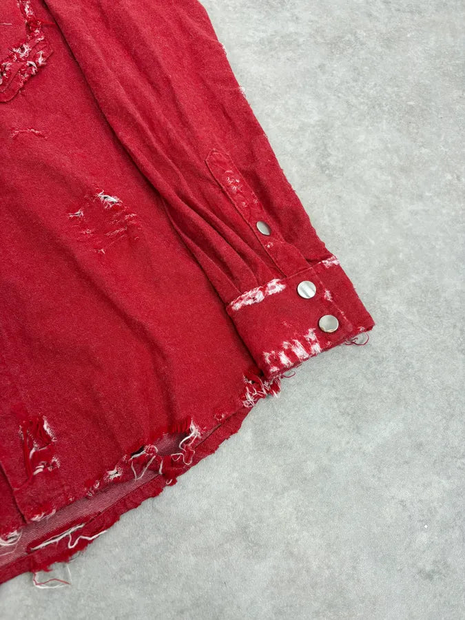 AW2013 Balmain Destroyed Red Heavy Shirt fHNquXx 7