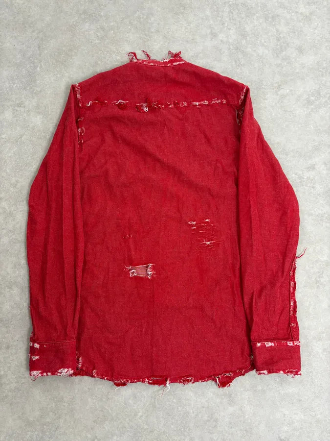 AW2013 Balmain Destroyed Red Heavy Shirt fHNquXx 5