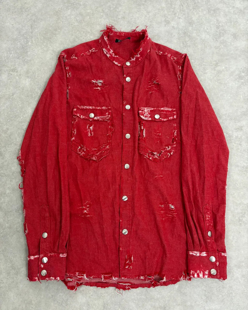 AW2013 Balmain Destroyed Red Heavy Shirt fHNquXx 0