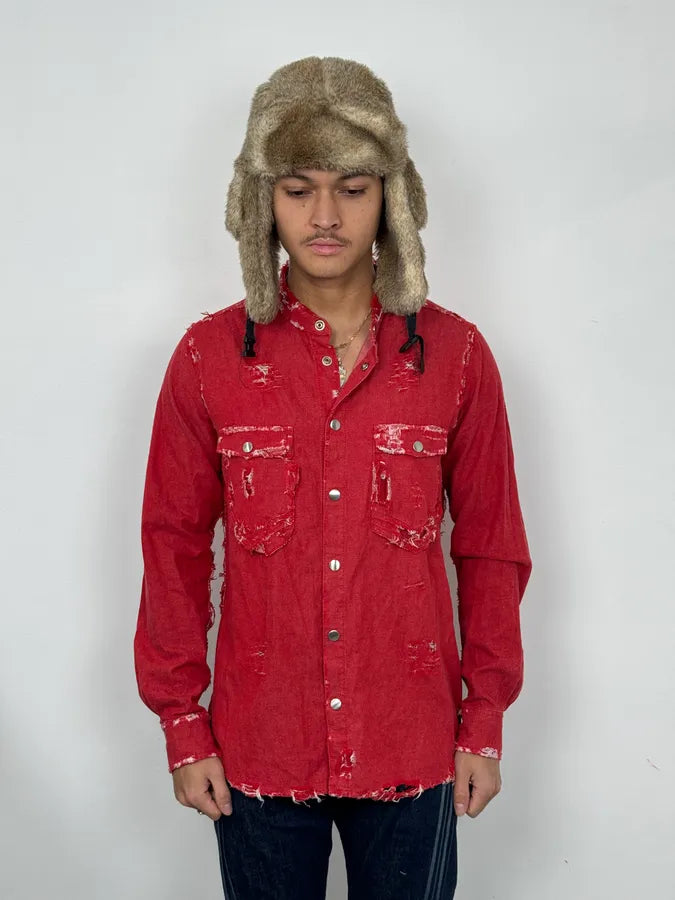 AW2013 Balmain Destroyed Red Heavy Shirt fHNquXx 1